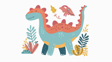 Cute bright dinosaur in doodle style. Vector illustration