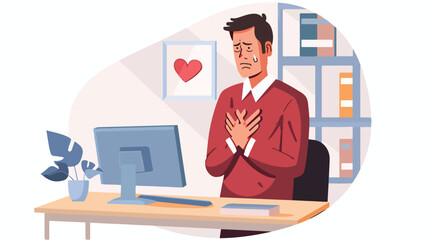 Man suffering sudden heart attack at workplace holding