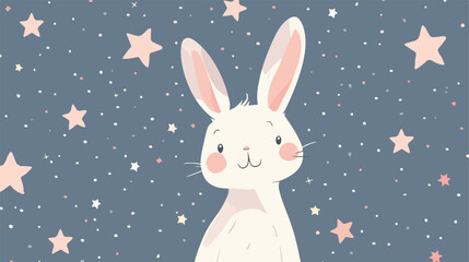 Cute bunny character on starry background toy animal.