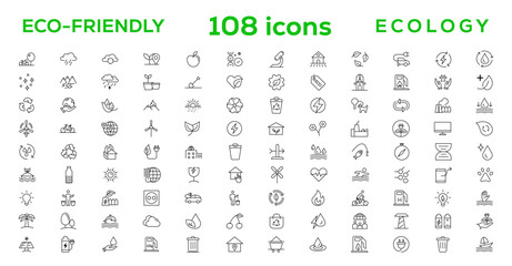 Mega set of ecology icons in trendy line style. Big set Icons collection. Vector illustration