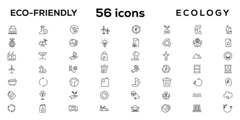 Mega set of ecology icons in trendy line style. Big set Icons collection