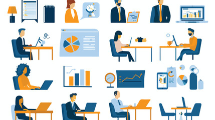 Management and human resources icons set. Business 