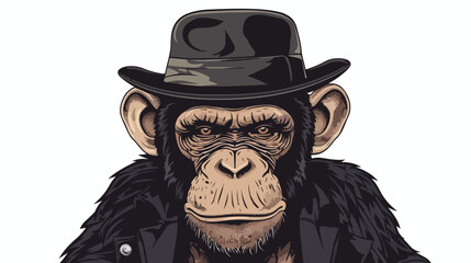 Awesome monkey with hat illustration design Vector