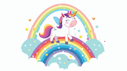 Obraz na płótnie Canvas Cute cartoon character unicorn on a rainbow. Vector illustration