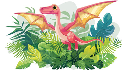 Cute cartoon dinosaur pterosaur on the background of