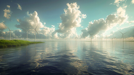 Eco-friendly landscape with wind turbines