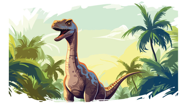 Cute cartoon dinosaur brachiosaurus on the background