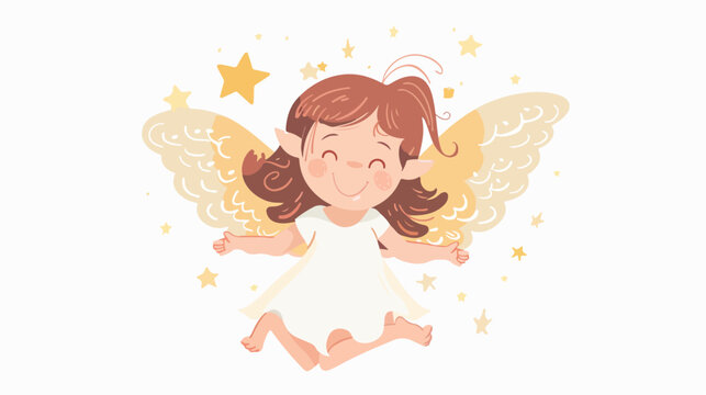 Cute cartoon fairy or little angel. Flat vector isolated