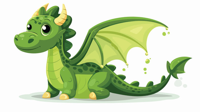 Cute cartoon green dragon isolated on a white background