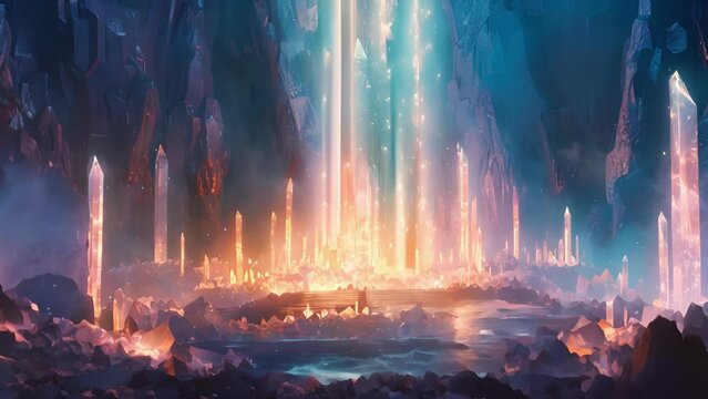 The mystical crystal cave and its majestic podium exude an aura of mystery and wonder drawing in curious onlookers with its iridescent . AI generation.
