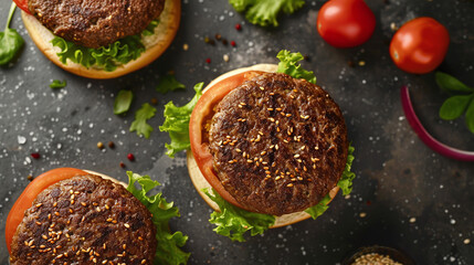 Vegan Temptation: Appetizing Top-Down Product Photography of Vegan Burgers with Plant-Based Wheat Patty