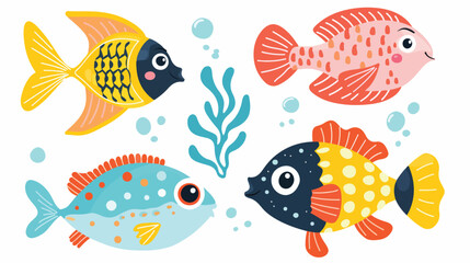 Cute cartoon Sea fish clipart page for kids. Vector illustration