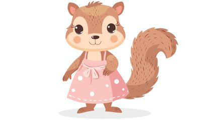 Cute Cartoon Squirrel in a pink dress on a white background