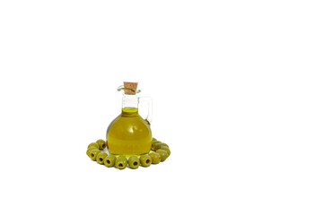 Oliwa z oliwek extra virgin w przezroczystej szklanej butelce - obrazy, fototapety, plakaty