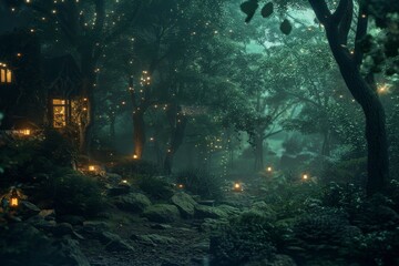 Mystic Glen: A Serene Forest in Moonlight - obrazy, fototapety, plakaty