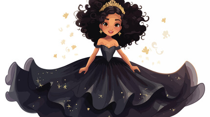 Beautiful fairytale black princess on white background