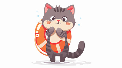 Cute cat holding a buoy. Animal cartoon concept isolated