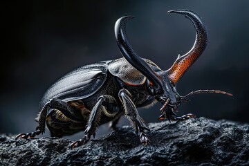Mystic portrait of Rhinoceros Beetle in studio, copy space on right side, full body shot,  - Powered by Adobe