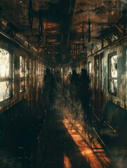 Fototapeta na wymiar Horror in the subway, stark 3D shadows, eerie silence, 