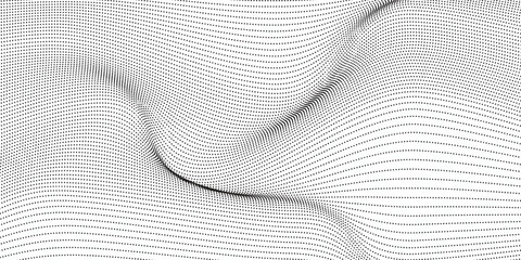 Flowing dot particles wave pattern halftone black gradient smooth curve shape isolated on transparent background. Vector in concept of technology, science, music, modern wave
