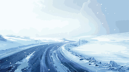 Blizzard conditions on a desolate road Flat vector