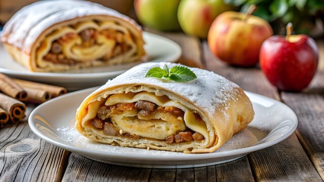 
A piece of an apple strudel looking like a roll