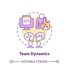 Team dynamics multi color concept icon. Hackathon challenge. Conflict management. Round shape line illustration. Abstract idea. Graphic design. Easy to use in promotional materials