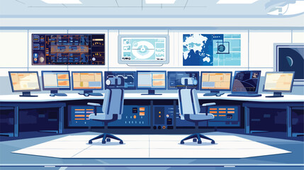 Orbital space flight mission control center room inter