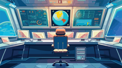 Orbital space flight mission control center room inter - obrazy, fototapety, plakaty