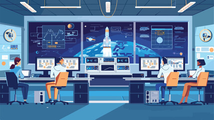 Orbital space flight mission control center room inter
