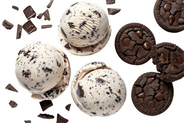 Chocolate Chip Ice Cream and Oreo Cookies on White Background