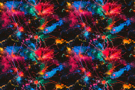 A cosmic abstract pattern with vivid colors and neon accents