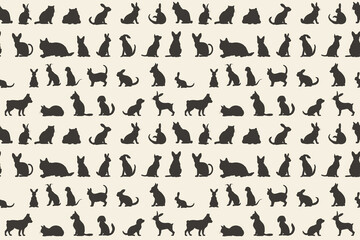 Monochrome animal silhouettes pattern on beige