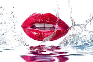 Closeup Red lips with water splashes