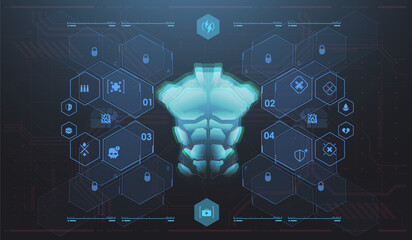 Game UI elements in cyber style. Futuristic interface ui. Holographic hud user interface elements, high tech bars and frames.