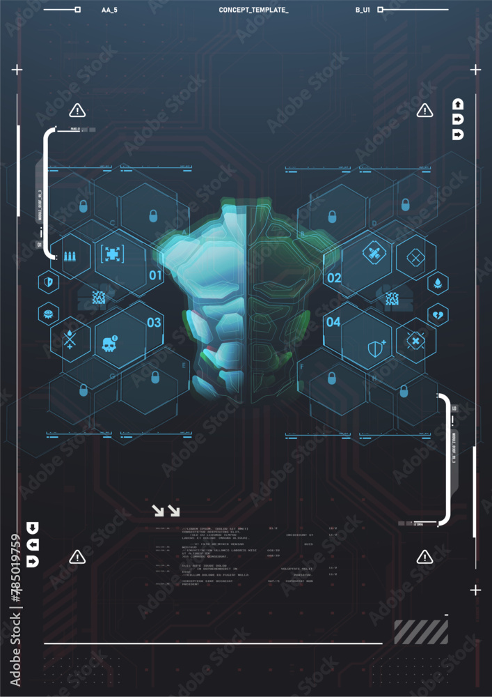 Poster game ui elements in cyber style. futuristic interface ui. holographic hud user interface elements, h
