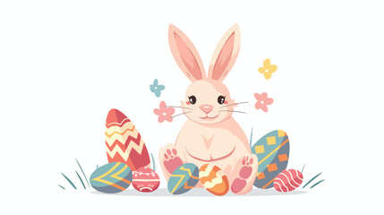 Cute rabbit easter celebration Flat vector isolated o