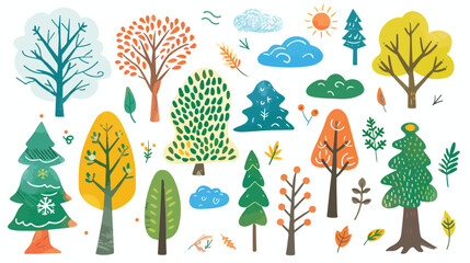Cute summer trees vector isolated illustration of tre - obrazy, fototapety, plakaty