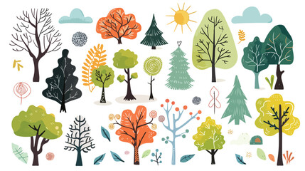 Cute summer trees vector isolated illustration of tre - obrazy, fototapety, plakaty