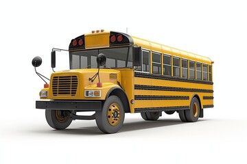 A classic yellow school bus with a clear view of its side and front on a white background.
