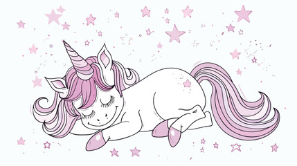 Cute unicorn coloring page unicorn  sleep Flat vector
