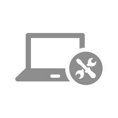 Computer repair shop vector icon. Laptop with screwdriver and wrench, support service symbol.