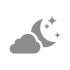 Cloud, moon and stars vector icon. Nighttime, sleeping or weather symbol.