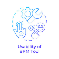 BPM tool usability blue gradient concept icon. User experience, customer service. Productivity improve. Round shape line illustration. Abstract idea. Graphic design. Easy to use in infographic