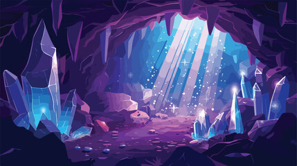 Dark underground cave interior with rays of moonlight