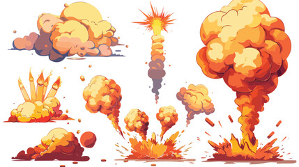 Cartoon bomb explosion storyboard. Clouds boom 