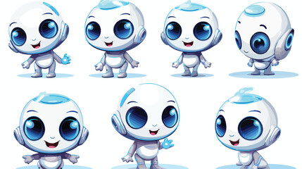 Cartoon cute ai robot character illustration set.