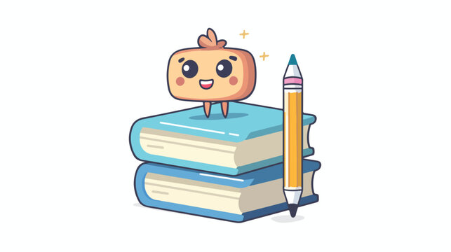 Cartoon character icon of Book and Pencil vector 