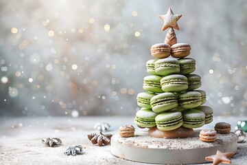 christmas tree made from macaroon, sweet dessert festive bakery