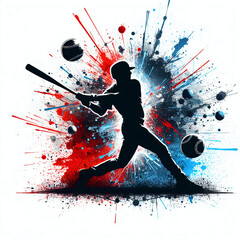 silhouette of baseball player splashing in colorful background - 785025958